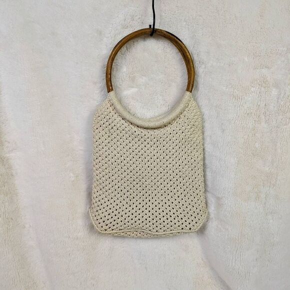 Macrame Bag  Natural Crochet Woven Handbag Wood Ring Purse Boho Hand Made - Picture 2 of 9